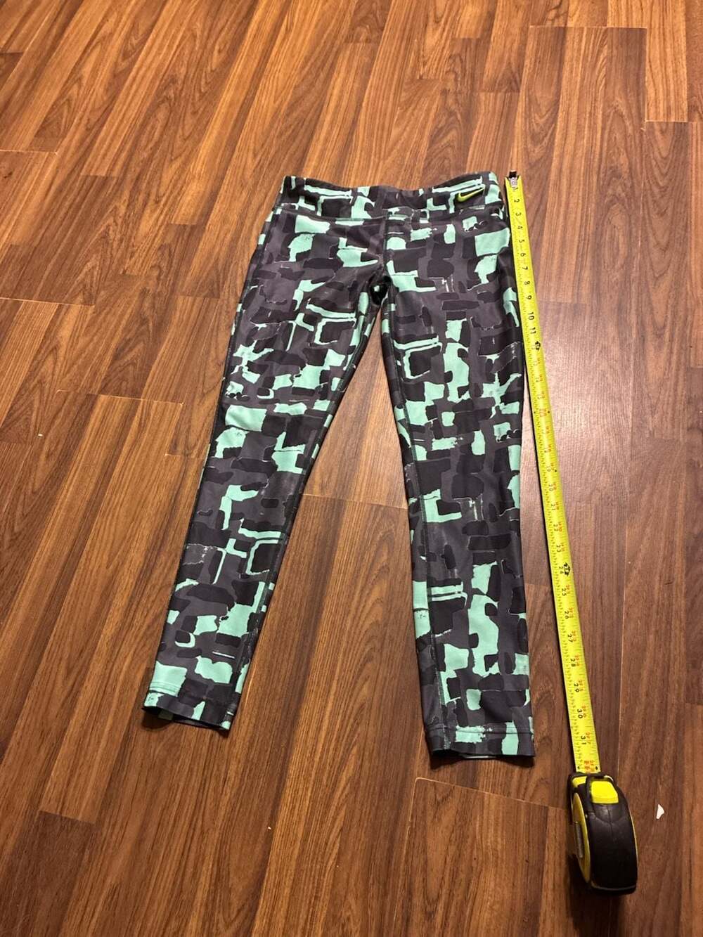 Nike Girls Dri-FIT Power Training Leggings Green Abstract Print